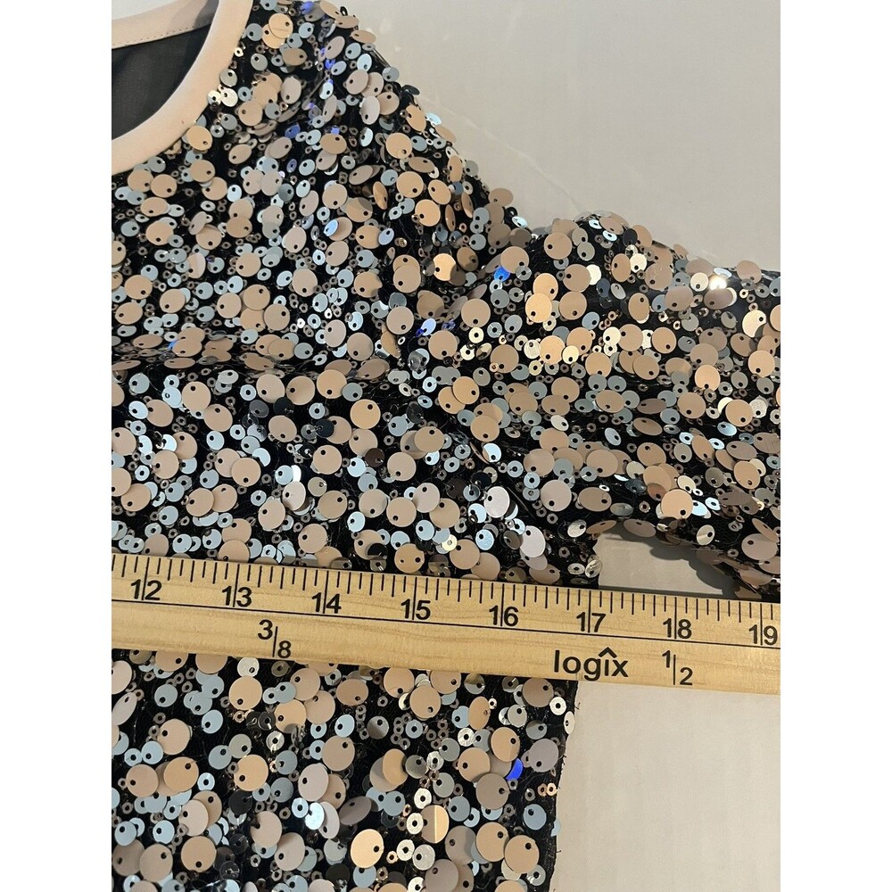 Diane Von Furstenberg Kavita Sequin Top Sz 2 Metallic Sheer Back Party - Picture 12 of 13